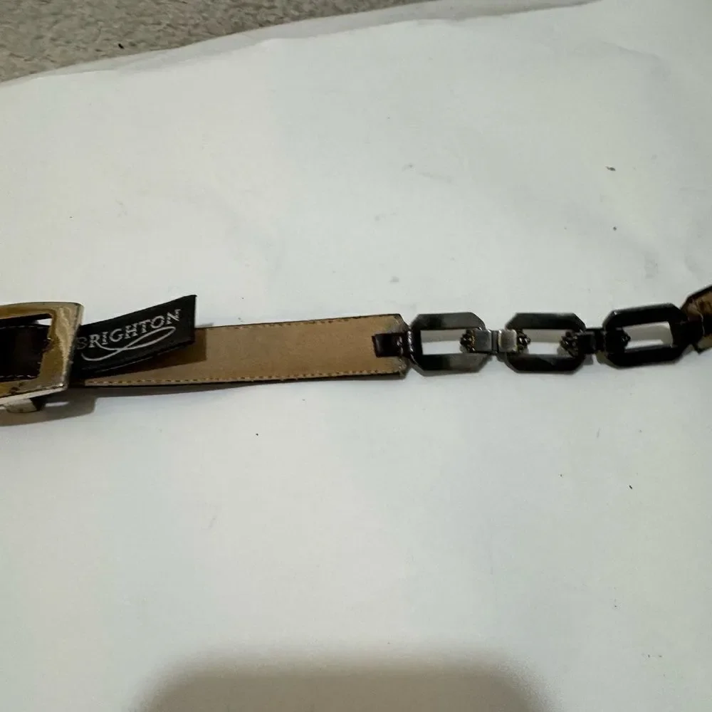 Brighton Black Patent Leather Belt  skinny chain size L